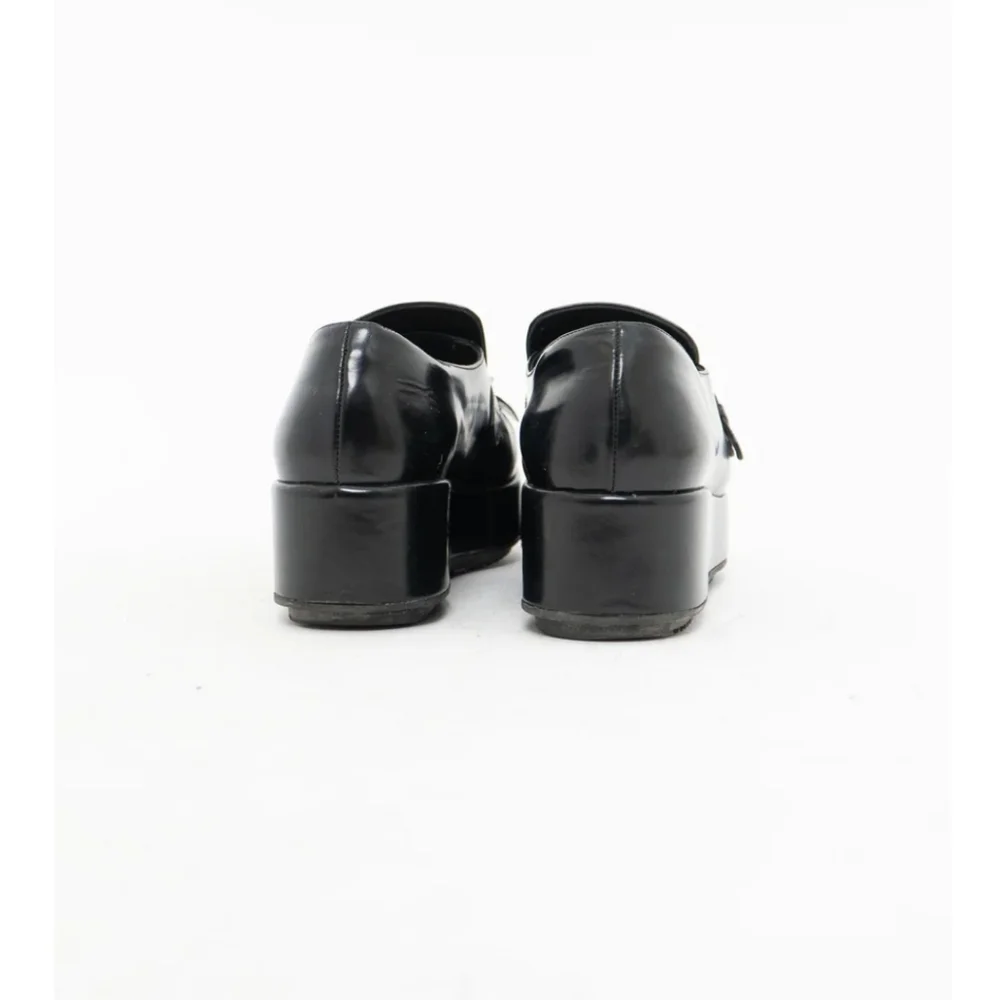 Prada Black Leather Kiltie Loafers with Silver Buckle - Picture 5 of 9